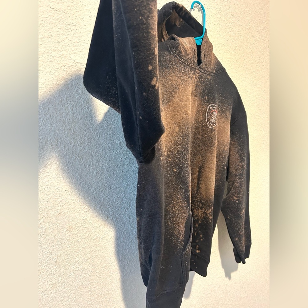Bleach Dyed Hoodie Black Acid Wash Gildan Pullover Grunge Streetwear M - Picture 2 of 8